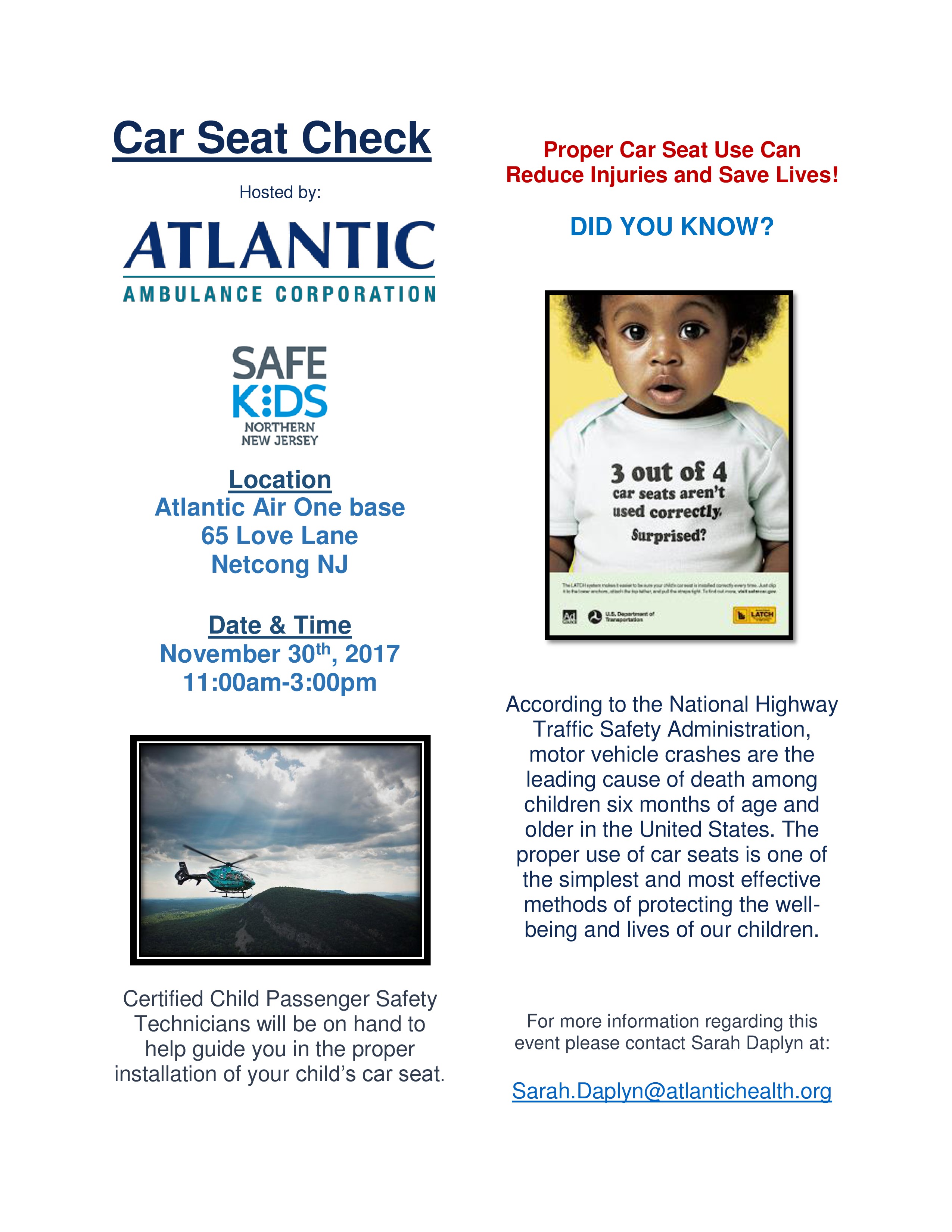 Car Seat Inspection Thursday Nov 230th in Netcong 11am Prevention Works