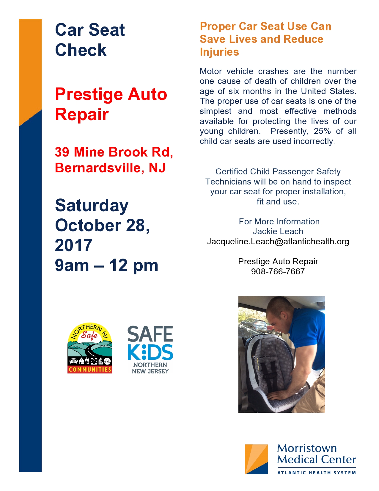 Car Seat Inspection in Bernardsville Oct 28th 912 noon Prevention Works